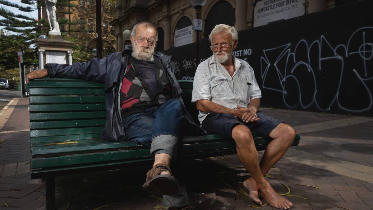 Alwyn and Harold Cross outside Newcastle Post Office this week. Picture by Marina Neil. 