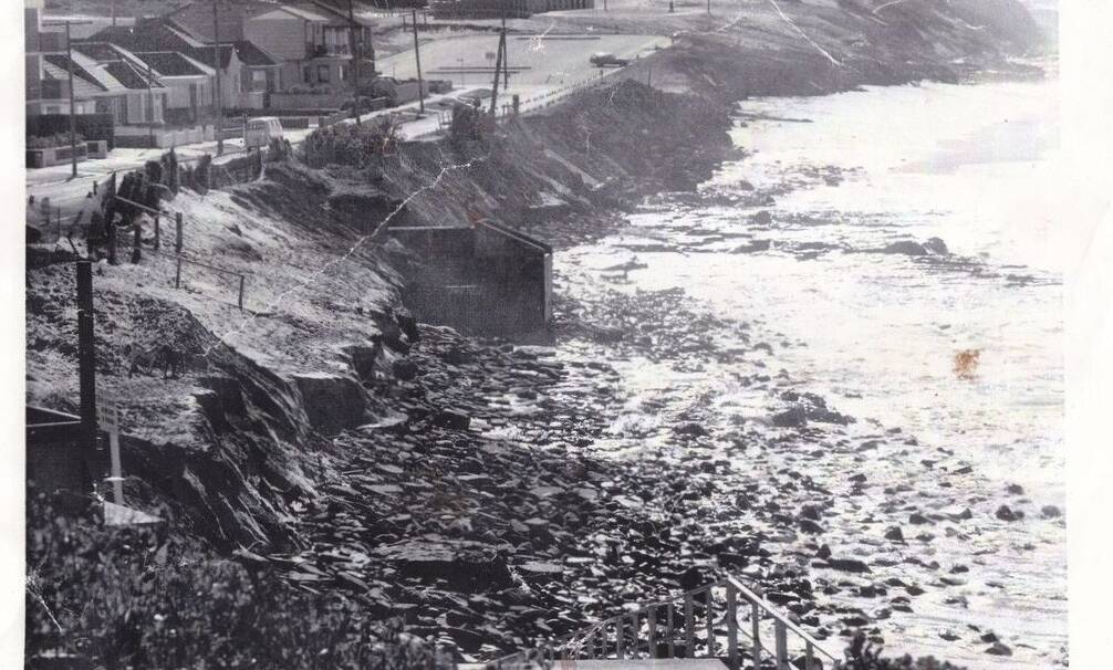 Merewether Beach following the 1974 Sygna storm. Picture: Warren Kirby 