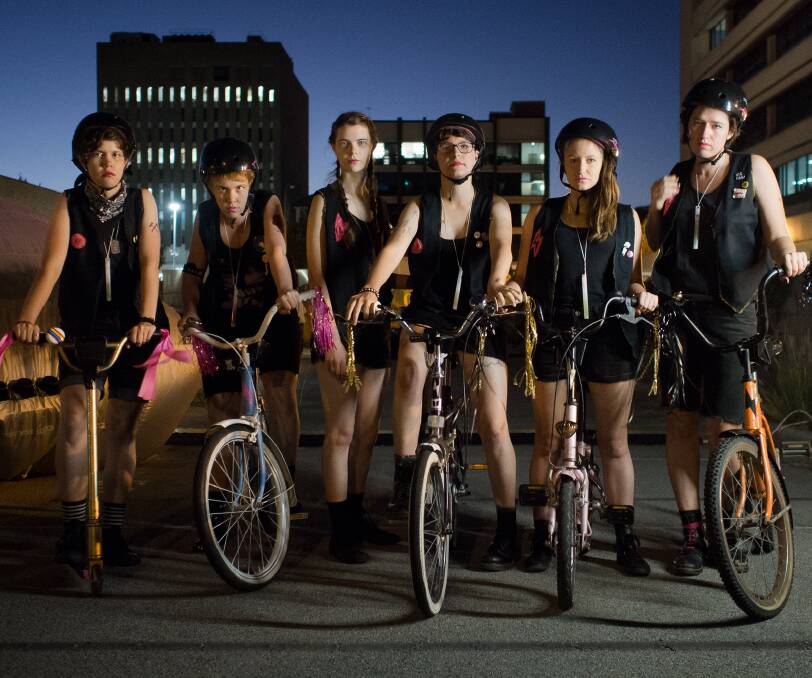 Fury road: The Lightning Furies are a tough and glittery bike gang of women who will pedal through Newcastle in a cacophony of bicycle bells as part of TiNA.