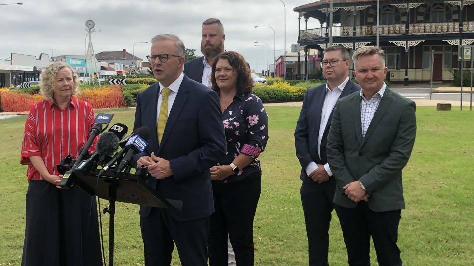 Then Opposition Leader Anthony Albanese outlining Labor's plan to run the Hunter Power Project on green hydrogen in February 2022. Picture: Matthew Kelly
