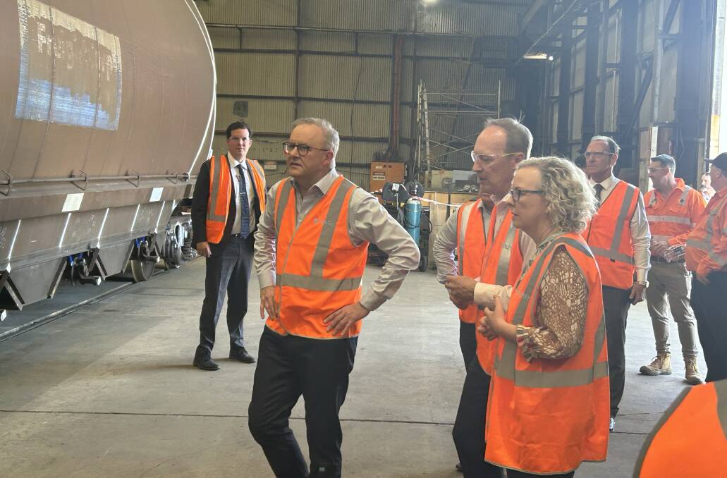 Mr Albanese inspecting railway carriages at Varley. Picture by Matthew Kelly.