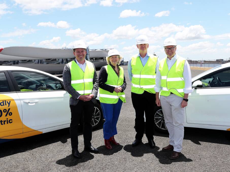 Port of Newcastle Chief Commercial Officer Simon Byrnes, Newcastle MP Sharon Claydon, Port of Newcastle Chief Executive Craig Carmody and Shortland MP Pat Conroy. Picture by Peter Lorimer