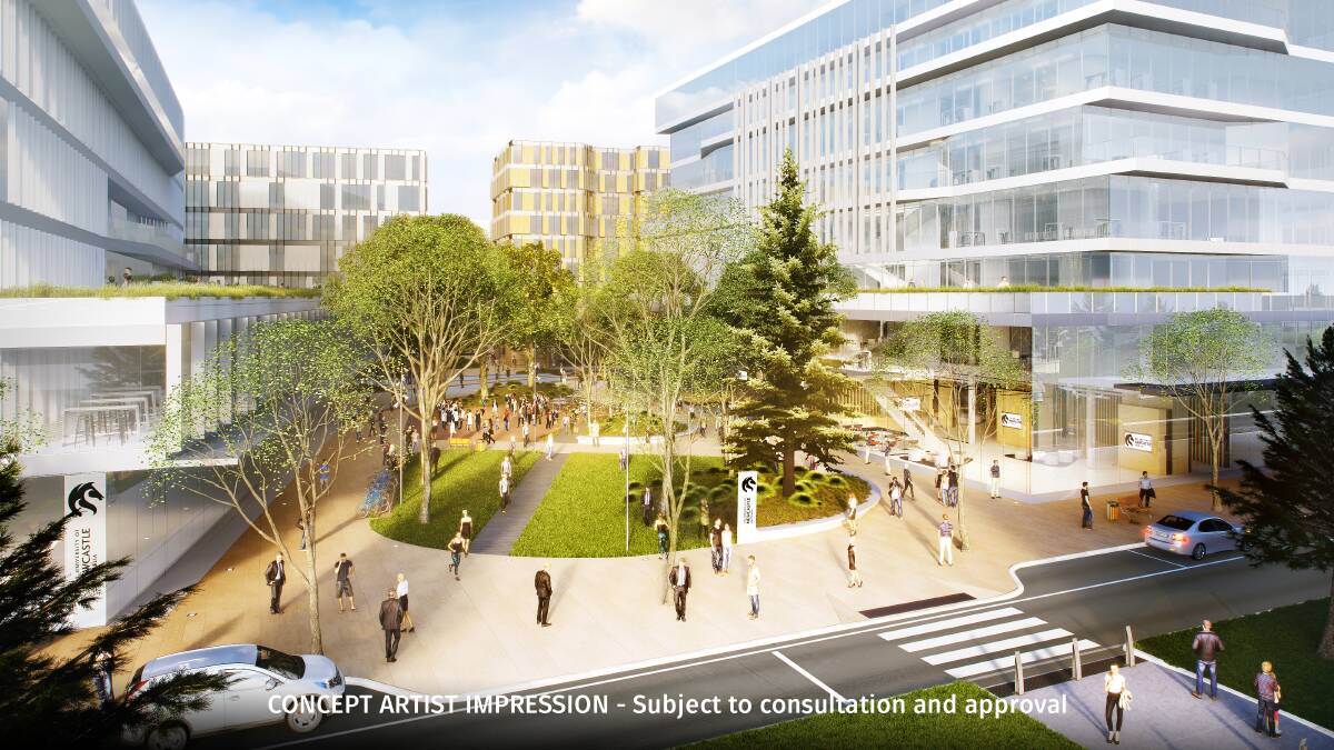 Vision: An artist's impression of the University of Newcastle's car-free Honeysuckle campus. About two thirds of staff and students are expected to live in close proximity to the campus.