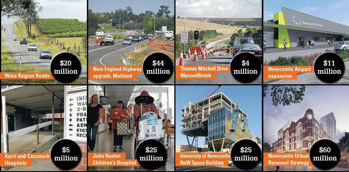 Some of the projects helped by the former $450 million Hunter Infrastructure and Investment Fund.