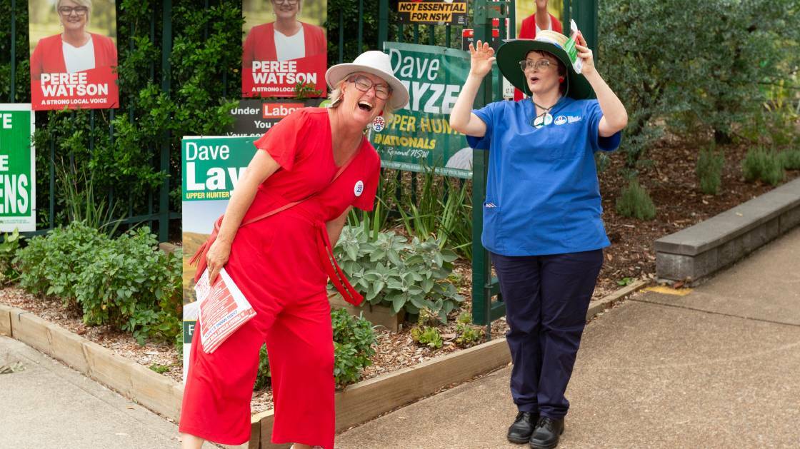 Peree Watson, left, with NSW Nurses and Midwives member Kathy Chapman at Singleton on Saturday. Picture by Jonathan Carroll.