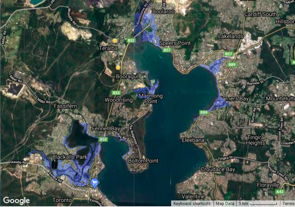 Expansion: Lake Macquarie could possibly be much bigger by 2100.