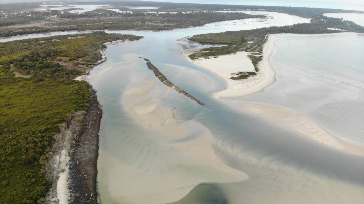 Sand build-up at the mouth of the Myall River on November 15. Picture by John Grainger. 