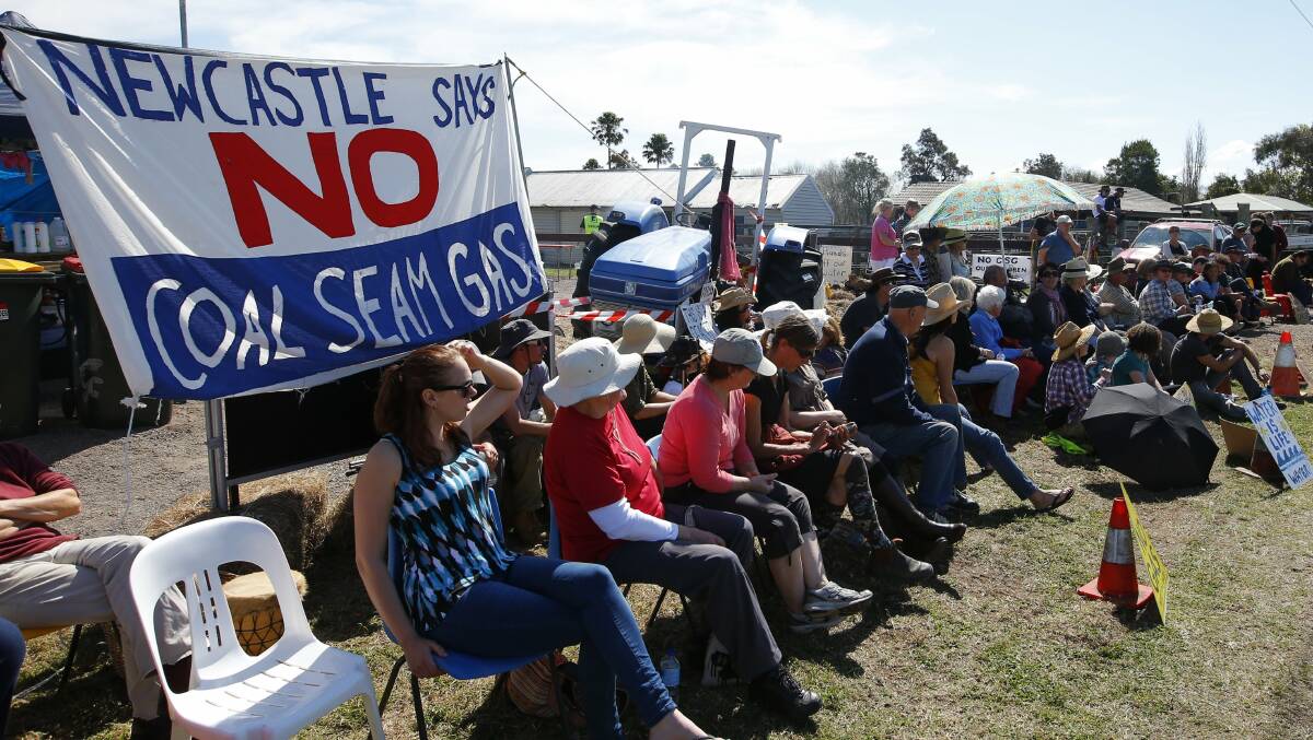Fullerton Cover residents protest at coal seam gas drilling in their village in 2012.