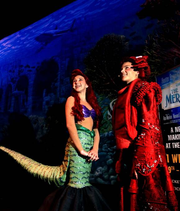 Magic: Bonnie Grace McPeak and Thomas Rodgers after performing a preview at the Civic Theatre of Disney's The Little Mermaid Jr. in April 2014. Picture: Simone De Peak.