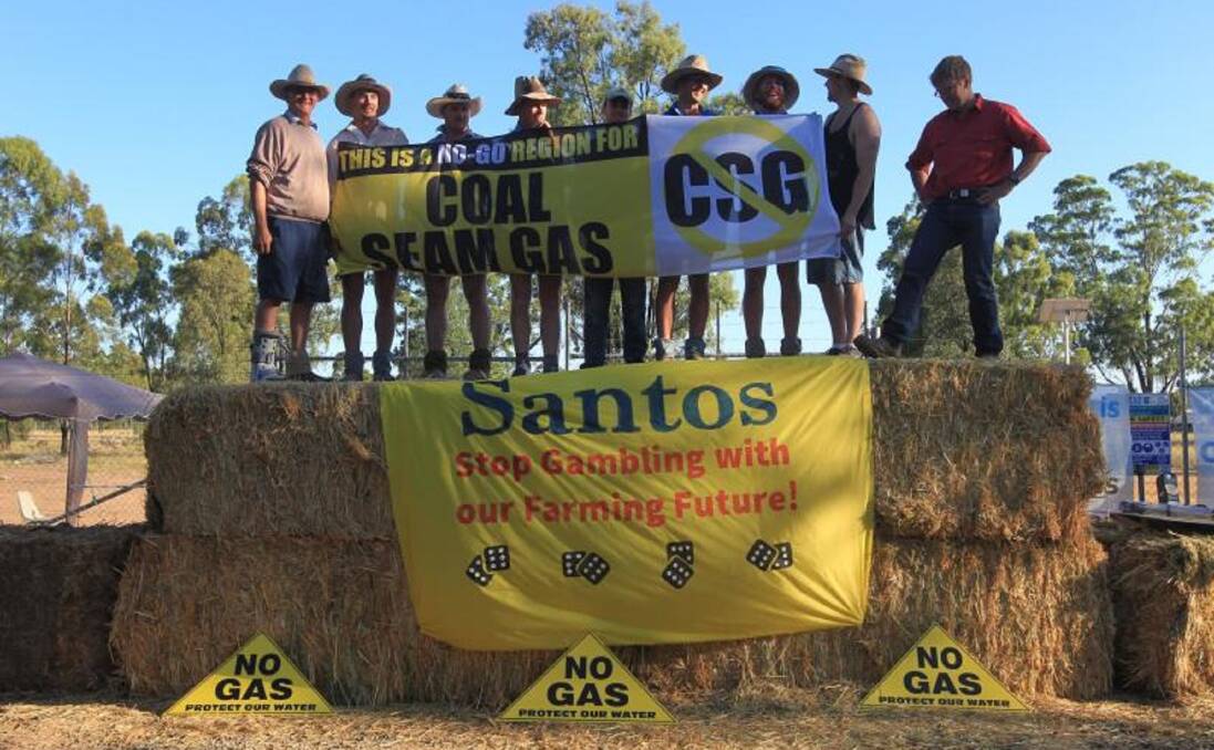 No way: Protesters at the proposed Santos coal seam gas field near Narrabri. There are concerns increased gas production will cause major environmental damage.