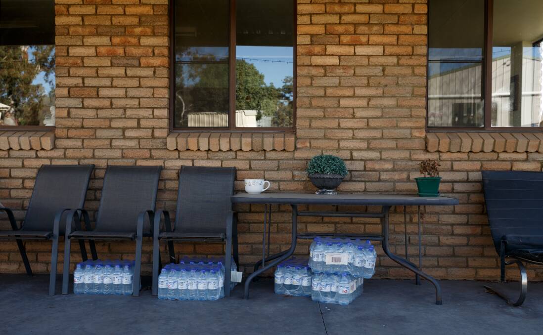 Bottled water that was donated to Peter Frith and his wife. Picture: Max Mason-Hubers