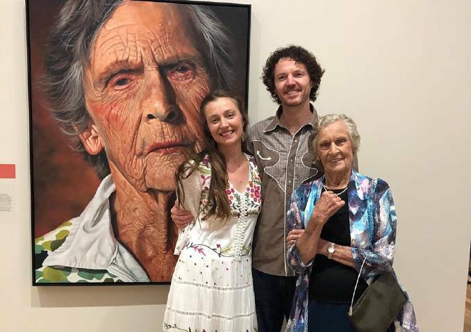 Artist David Darcy and partner Kerry, with environmental activist and prize-winning portrait subject Wendy Bowman.