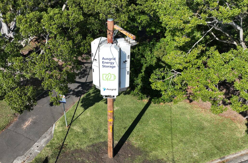 The recently installed pole-mounted battery at Henderson Park, Merewether. 