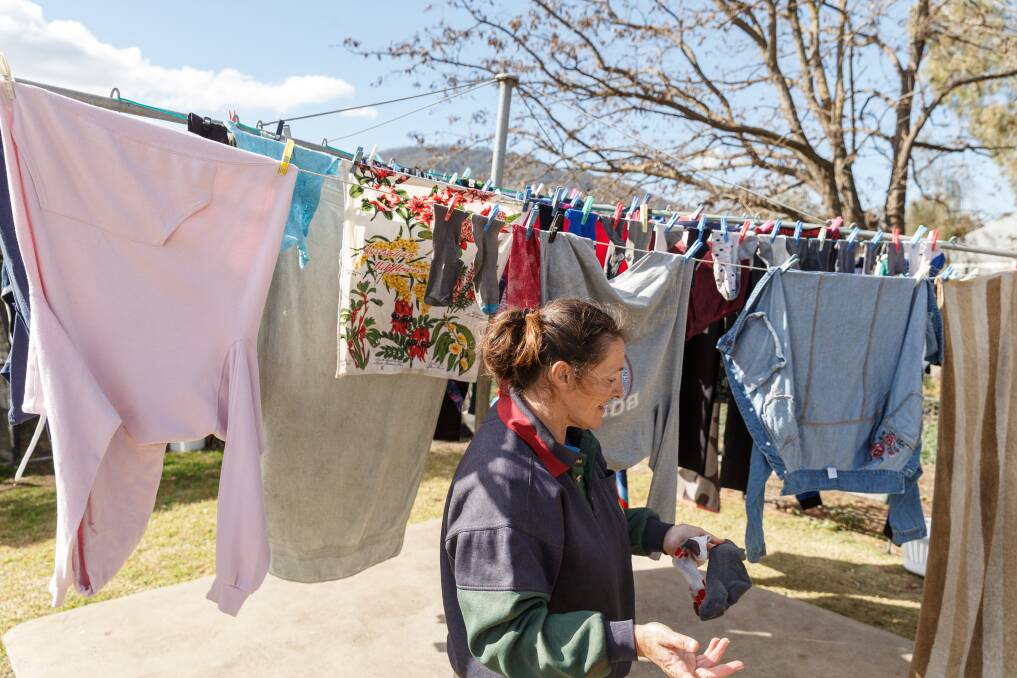 Murrurundi resident Ruth Roser puts another load of washing on the line. Picture: Max Mason-Hubers