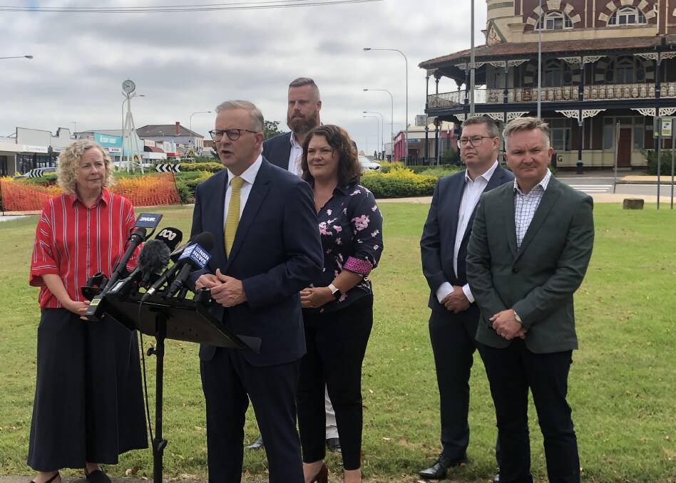 Peaking plans: Opposition Leader Anthony Albanese outlining Labor's plan to run the Hunter Power Project on green hydrogen. Picture: Matthew Kelly