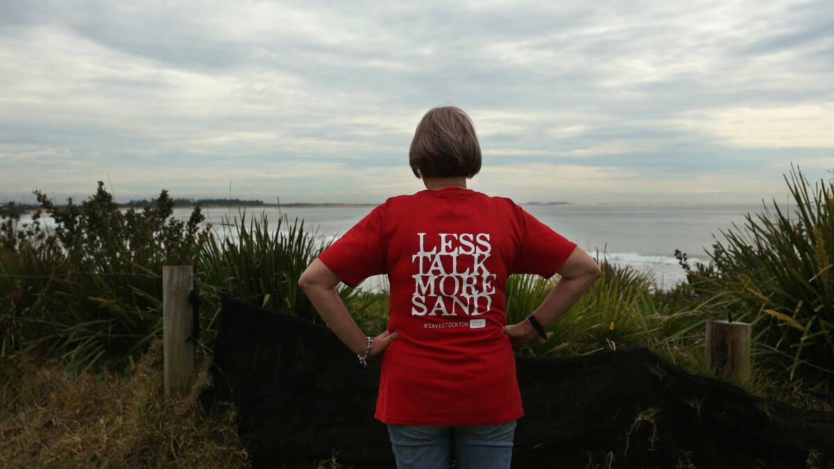 Stockton Community Group co-president Melanie Taggart looking out over the beach. Picture by Simone DePeak