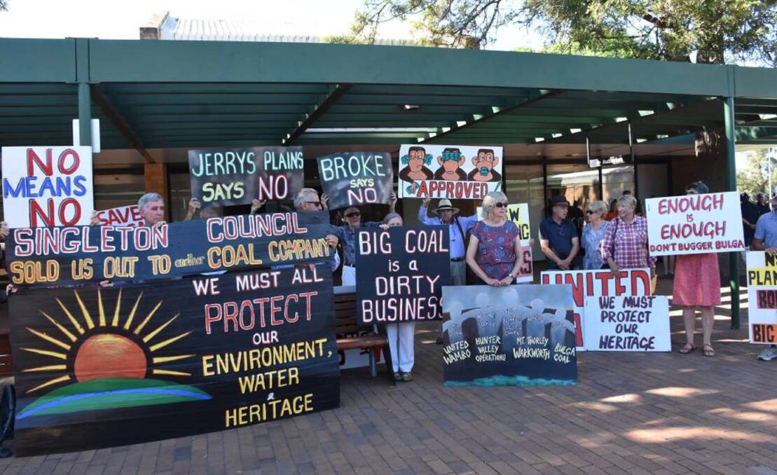 OPPOSITION: Protesters outside a 2019 Independent Planning Commission meeting in Singleton. Picture: The Singleton Argus