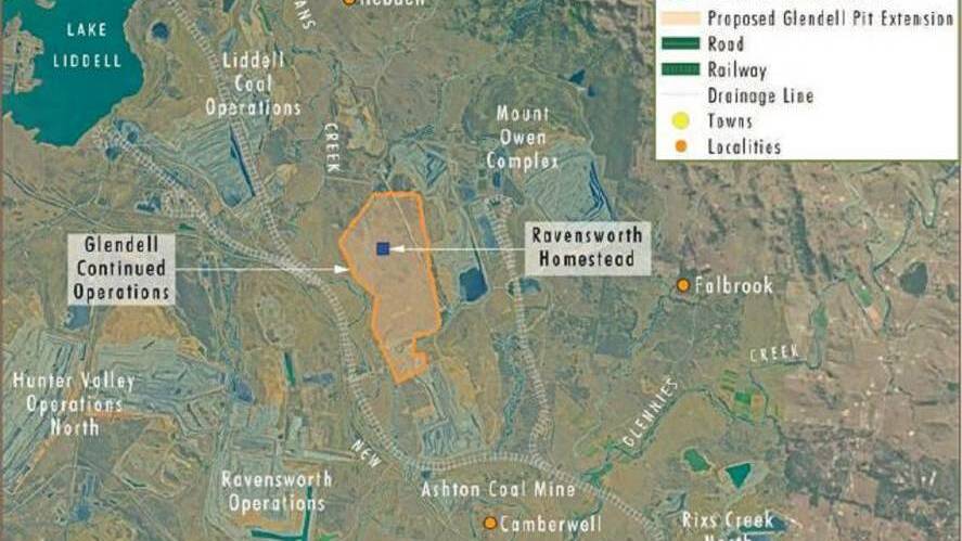 Map shows the site of the Ravensworth Homestead within the footprint of the proposed Glendell extension.
