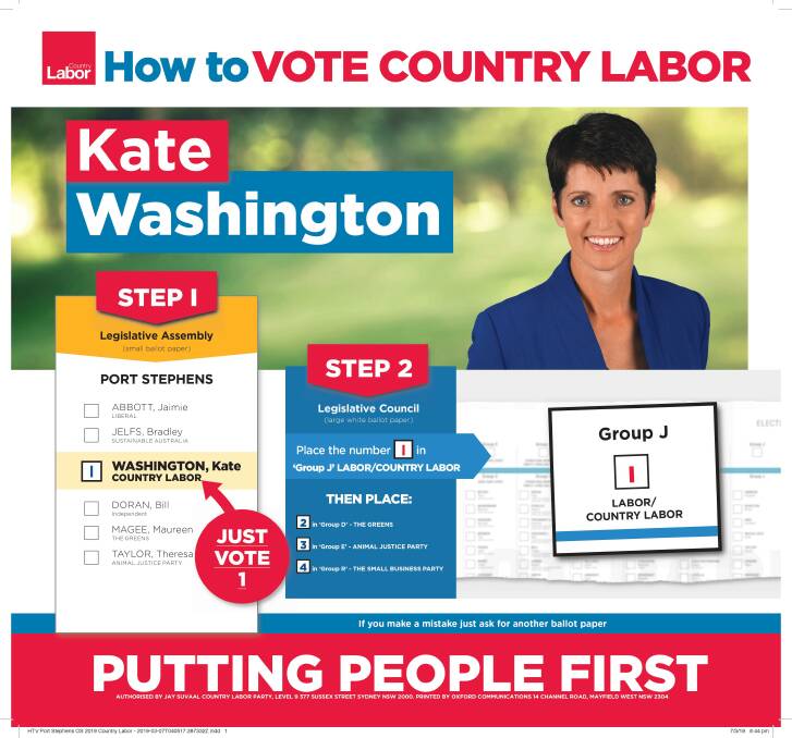 Country Labor's How to Vote card advises voters direct their Upper House preferences to the Greens.