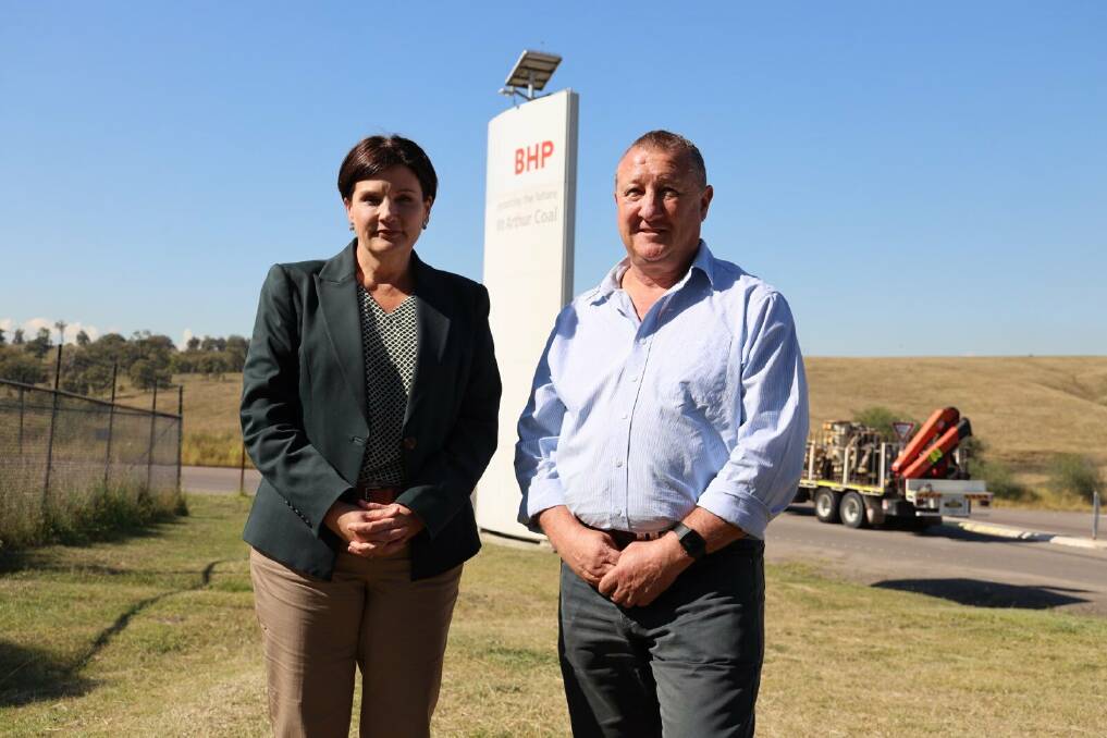 Mining for votes: Opposition leader Jodi McKay and Upper Hunter candidate Jeff Drayton announcing Labor's policy to improve the safety of mineworkers at Mt Arthur Coal last week. 