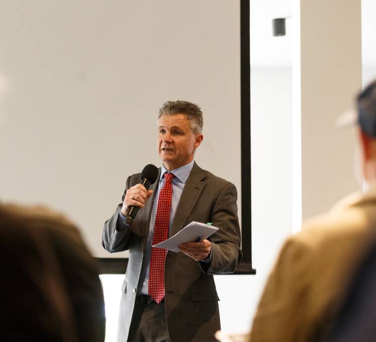 Assistant Defence Minister Matt Thistlethwaite speaking at Monday's meeting with Red Zone residents. Picture: Max Mason-Hubers