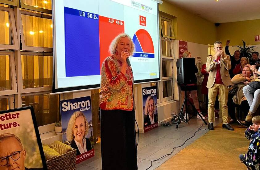 Sharon Claydon claims victory on Saturday night. 