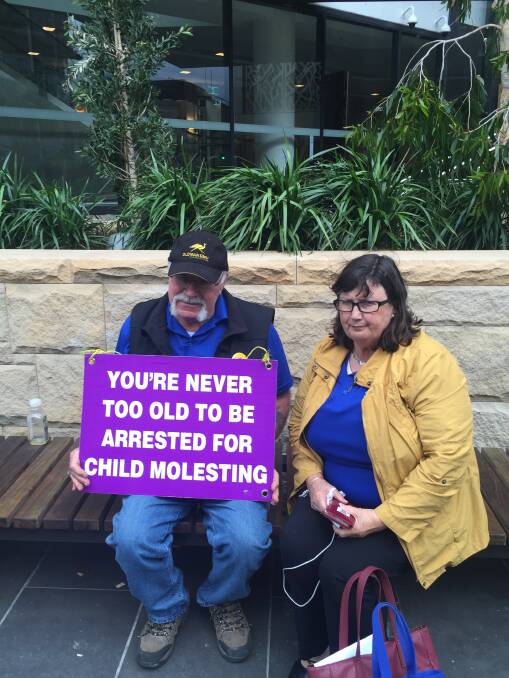 Pete with CLAN CEO Leonie Sheedy outside the royal commission day one. 