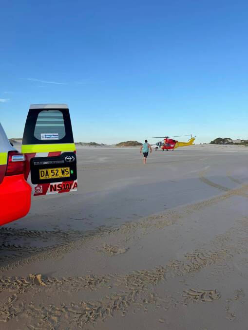 The Westpac Rescue Helicopter at Birubi Beach, where a 47-year-old man drowned. Picture supplied 