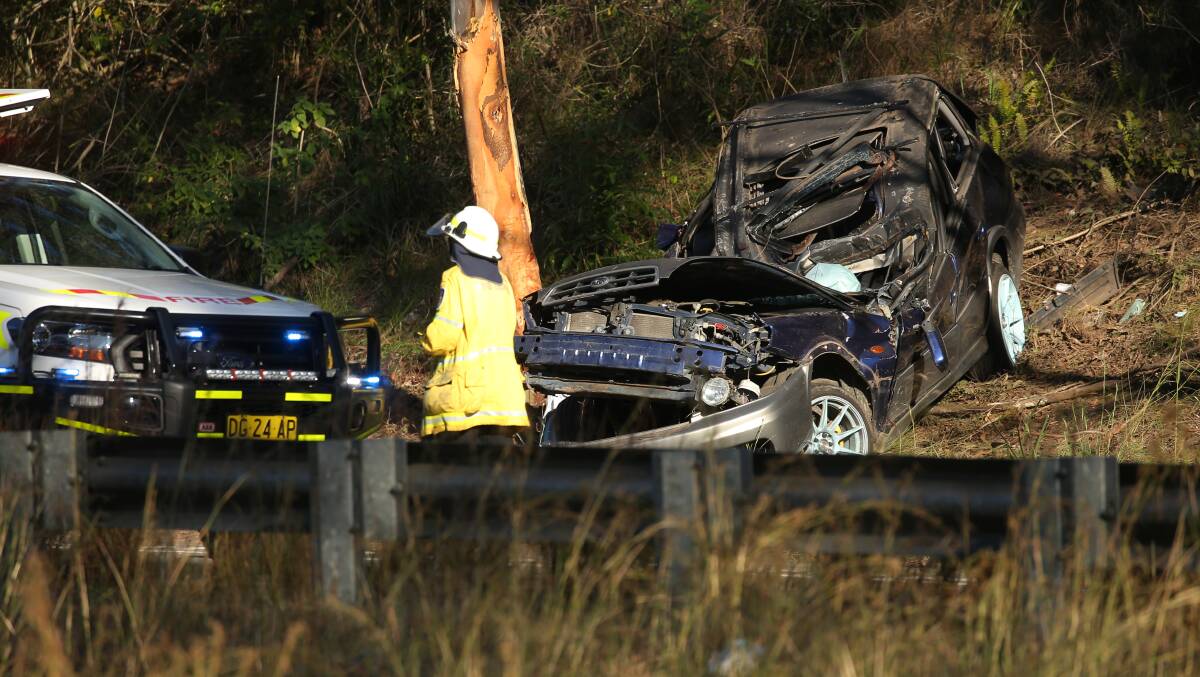 The scene of the crash on the M1 Pacific Motorway, near the Cameron Park exit, on July 31, which killed a 47-year-old man. Picture by Simone De Peak