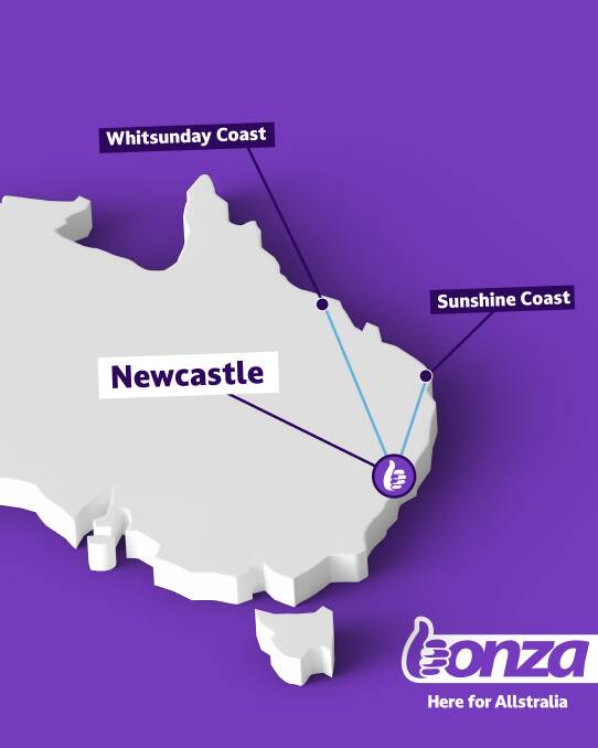 Bonza's map of routes in and out of Newcastle. Picture supplied by Bonza