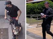 Left, CCTV released by police, and right, Jonathan Lee Hardy leaving court after an earlier appearance.