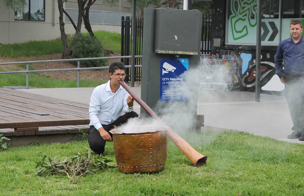 INDIGENOUS PASSION: Kyle Freeman runs the traditional smoking ceremony and welcome to country address at Tuesday's launch of the Deadly Yakka program at Lake Haven. Picture: Supplied