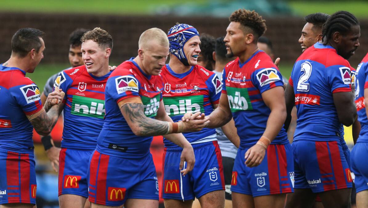 United: Newcastle Knights prop David Klemmer says the club will "band together and stick solid" to ride out the tough times that lay ahead following the suspension of the NRL premiership. The playing group met with club officials Phil Gardner and Danny Buderus and coach Adam O'Brien on Wednesday. Picture: Marina Neil. 