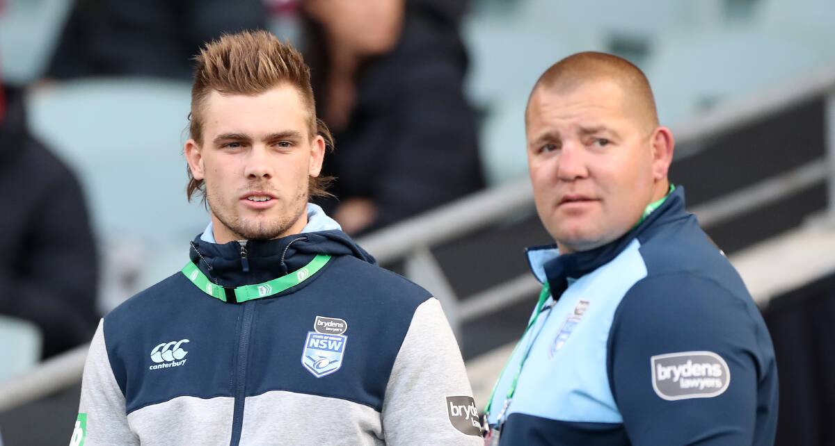 Mark O'Meley [right] in NSW Blues camp with Ryan Papenhuyzen.