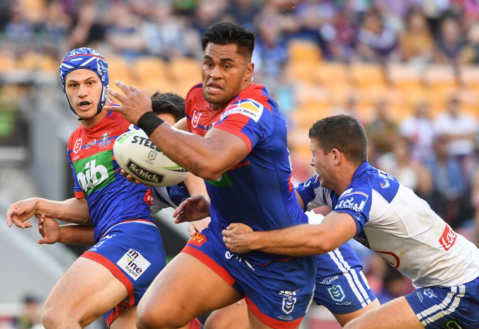 Motivated: Herman Ese'ese started the season in NSW Cup but has fought his way back into the top grade over the past three weeks and produced his best game of the season in the Knights' 22-10 win over the Bulldogs last weekend in Magic Round. Picture: Dave Hunt/AAP.