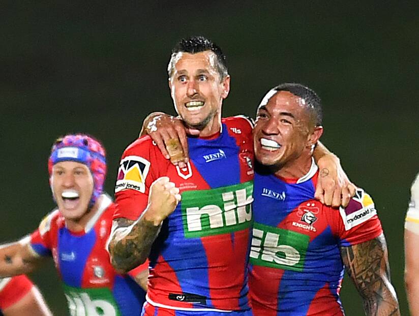 Mitchell Pearce after his field goal match-winner against the Titans.