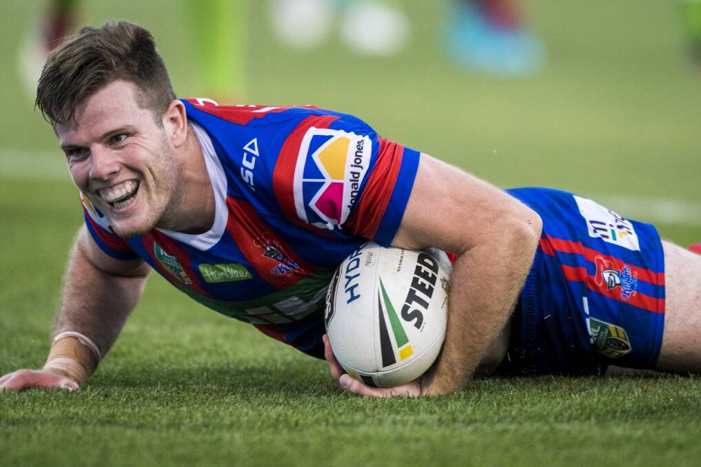 Winners are grinners: Emerging Newcastle backrower Lachlan Fitzgibbon is closing in on signing an upgraded and extended contract, with the Knights keen to secure him on a long-term deal before rival clubs come knocking. Picture: Dion Georgopoulos.