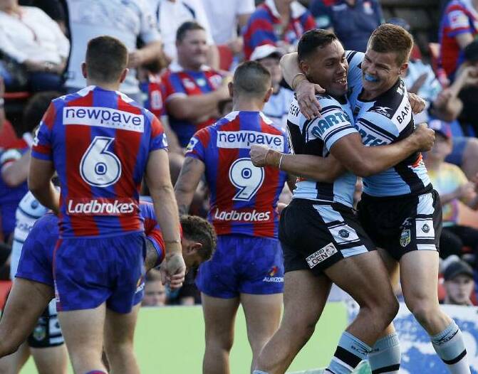 Try-time: New Knights signing Jesse Ramien scores on debut against Newcastle last season. Picture: AAP