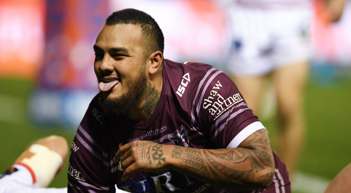 Rivalry: Manly prop Addin Fonua-Blake got up David Klemmer's nose last season during a game in Newcastle but the Knights prop says no feud exists between the pair on the eve of Sunday's clash at Brookvale. Picture: NRL Photos.