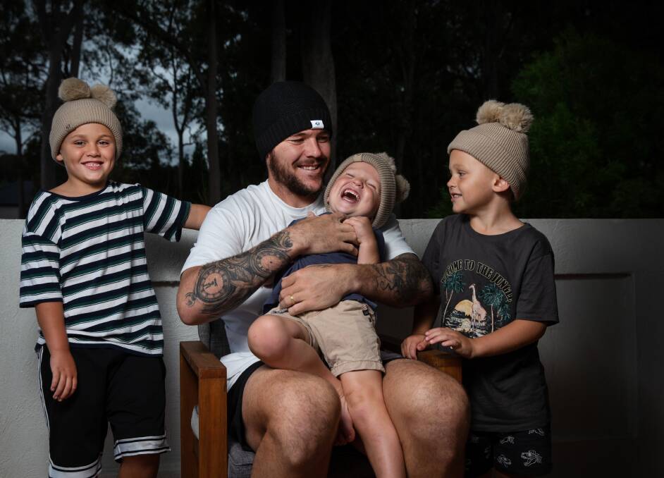 Family first: David Klemmer's world revolves around family and footy with the Knights prop spending any free time away from rugby league with his wife Chloe and three boys, Cooper, David and Jaxon. 