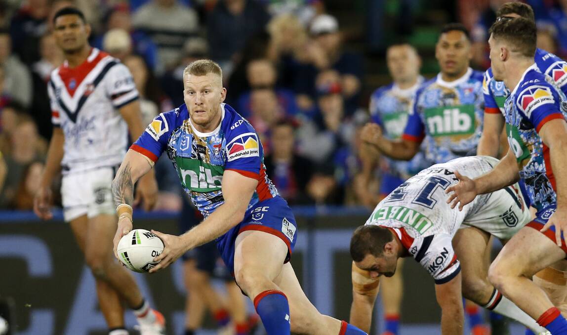 Confident: Knights backrower Mitch Barnett says the team recognises the challenge but will take plenty of confidence into the clash with the Storm. Picture: Darren Pateman.