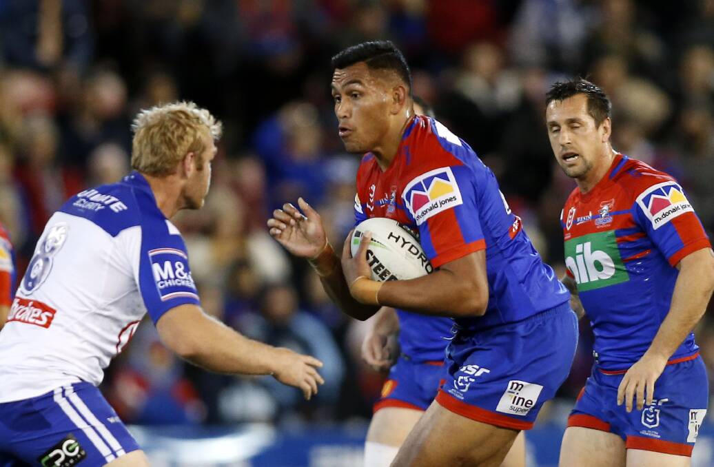 On the charge: Knights prop Daniel Saifiti wants his season to be defined by how strongly he finishes it as much as it will be about his Origin debut for the Blues. Picture: Darren Pateman/AAP.