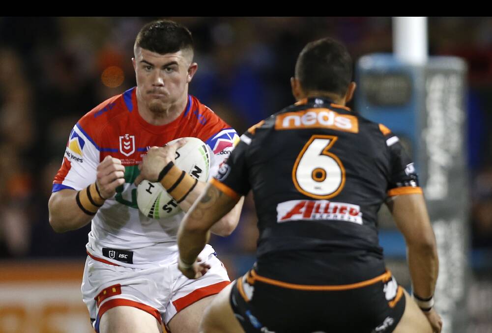 Up for it: Teenage star Bradman Best was a shining light on an otherwise dismal night against the Wests Tigers in his NRL debut last weekend. He'll get another opportunity to showcase his ability after retaining his place for Old Boys' Day at McDonald Jones Stadium against the Gold Coast Titans. Picture: Darren Pateman/AAP.