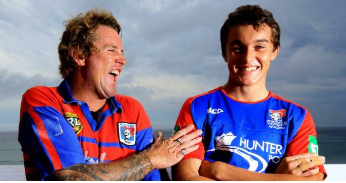 Matt Hoy with Tex when he was selected for the Knights juniors.