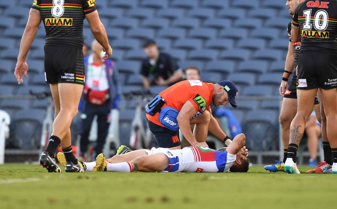 Mitchell Pearce after his head knock.