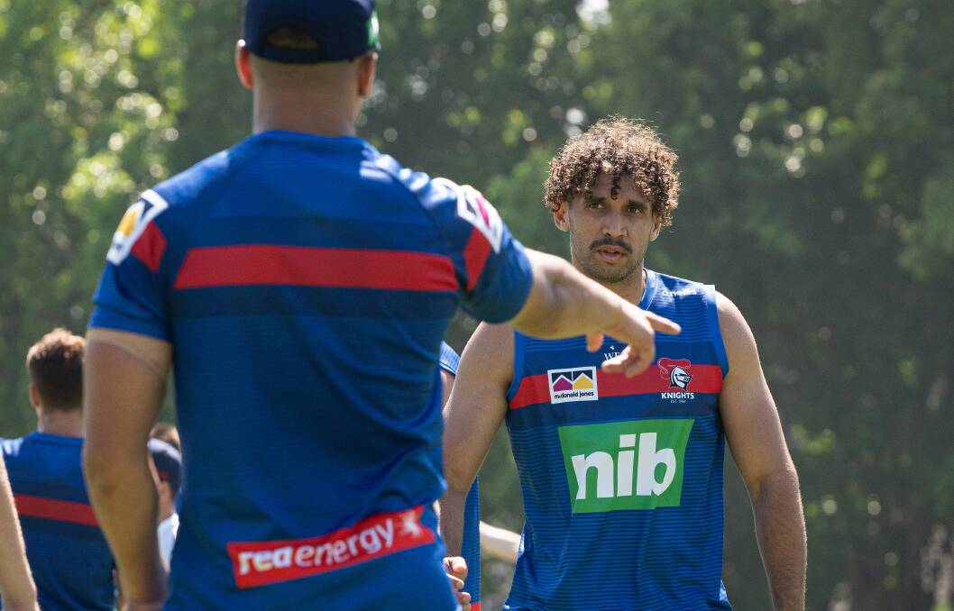 Trialist: Former Gold Coast Titans outside back Tyronne Roberts-Davis is hoping to resurrect his NRL career with the Knights. Picture: Dean Parr.