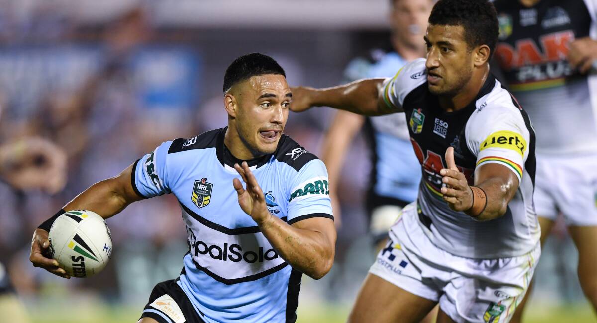 Elusive: Sharks winger Valentine Holmes loves scoring tries against the Newcastle Knights. Picture: AAP