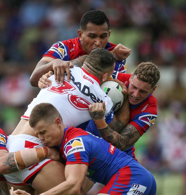 Primed: A far wiser Daniel Saifiti [top] says he is ready to take his game to another level this season and become more of a forward leader for the Newcastle Knights and not just a follower. Picture: Marina Neil.