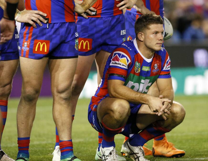 Big job: Recalled halfback Jack Cogger will be hoping his kicking game comes up to scratch when the Knights take on Cronulla at Beanie for Brain Cancer Stadium on Sunday. Picture: Darren Pateman/AAP