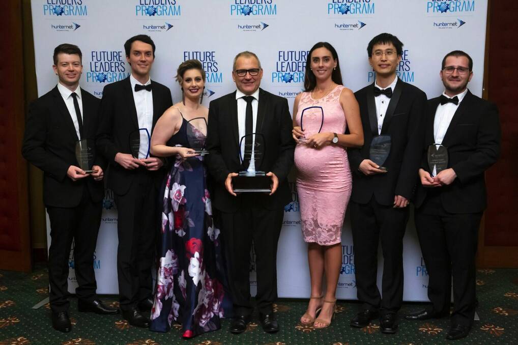 Winners: The Healthport team, from left, Andrew Fisher, Sam Noakes, Chanel Egan, mentor Ian Winn, Brodie White, Dr Bin Chen and Nicholas Oliveri. 